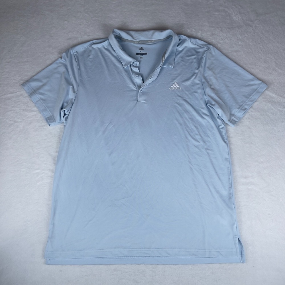 adidas Polo Golf Shirt Men XL Blue Short Sleeve 3 Stripes Panel Logo Performance